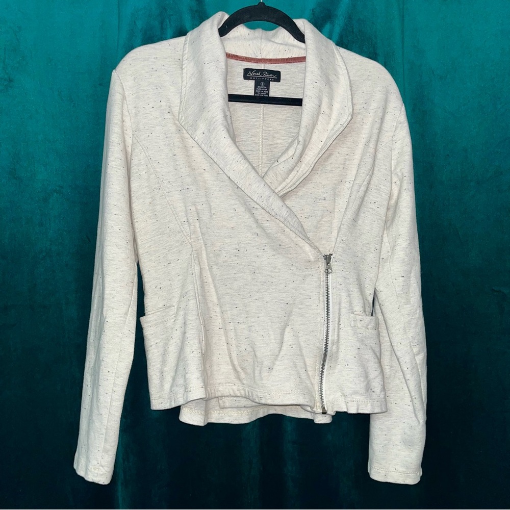 North River Outfitters Speckled Faux Wrap Zip Jacket - Cream/Gray - Size Small